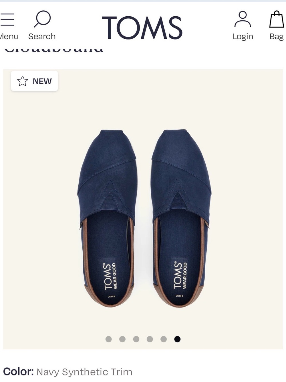 TOMS Navy Canvas Slip-On with Brown Trim